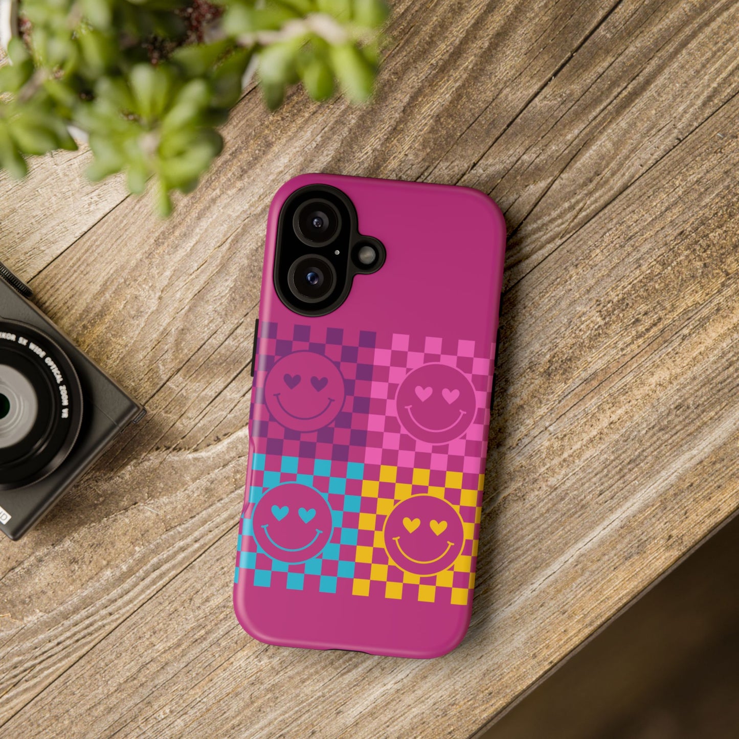 Happy Face Checkered Phone Case - Tough Cases