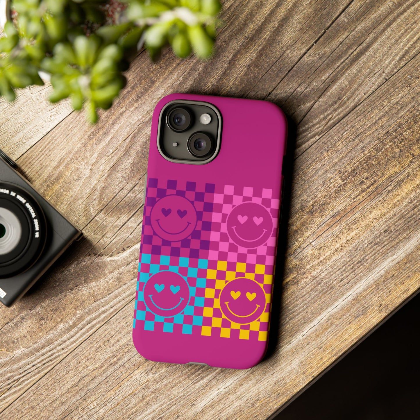 Happy Face Checkered Phone Case - Tough Cases