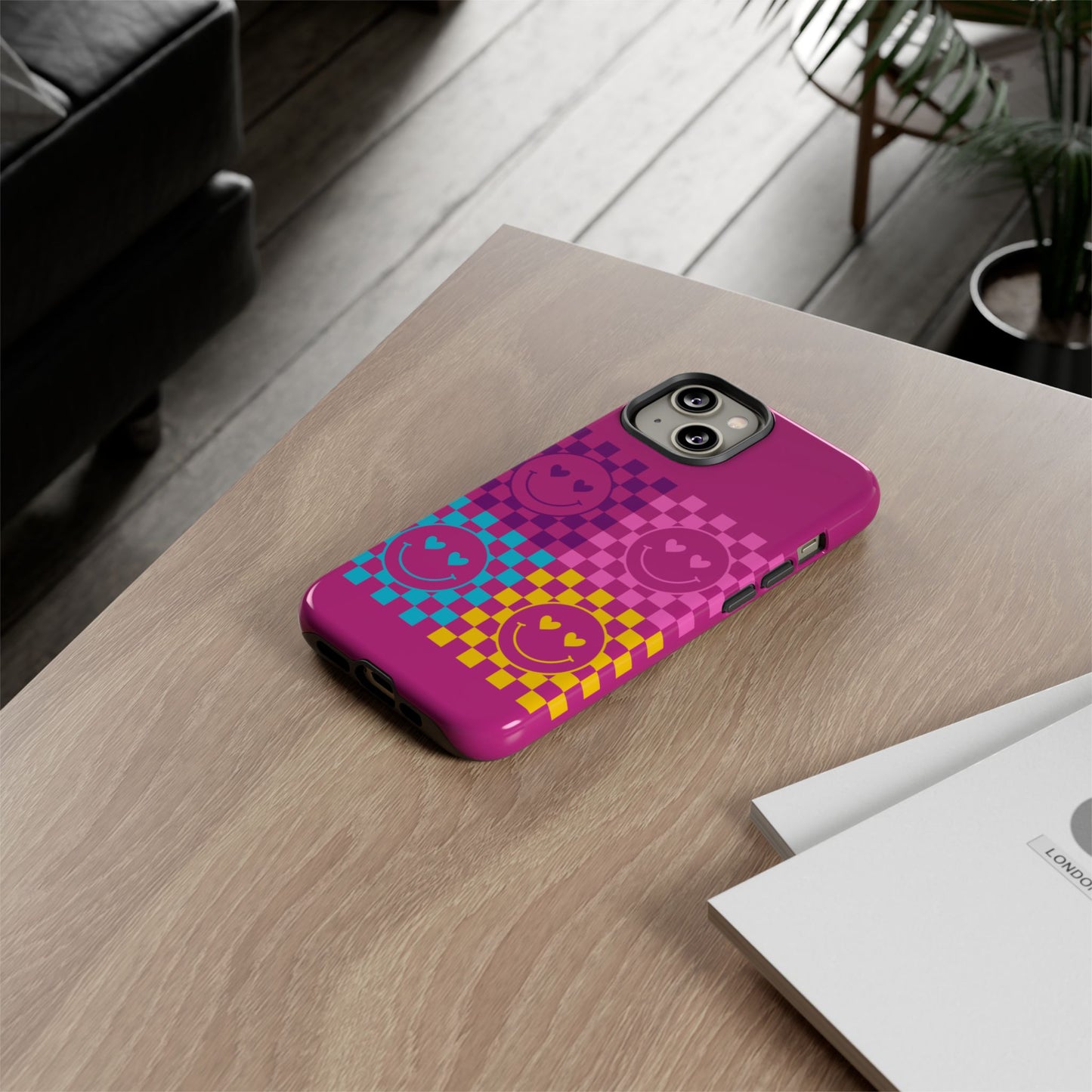 Happy Face Checkered Phone Case - Tough Cases