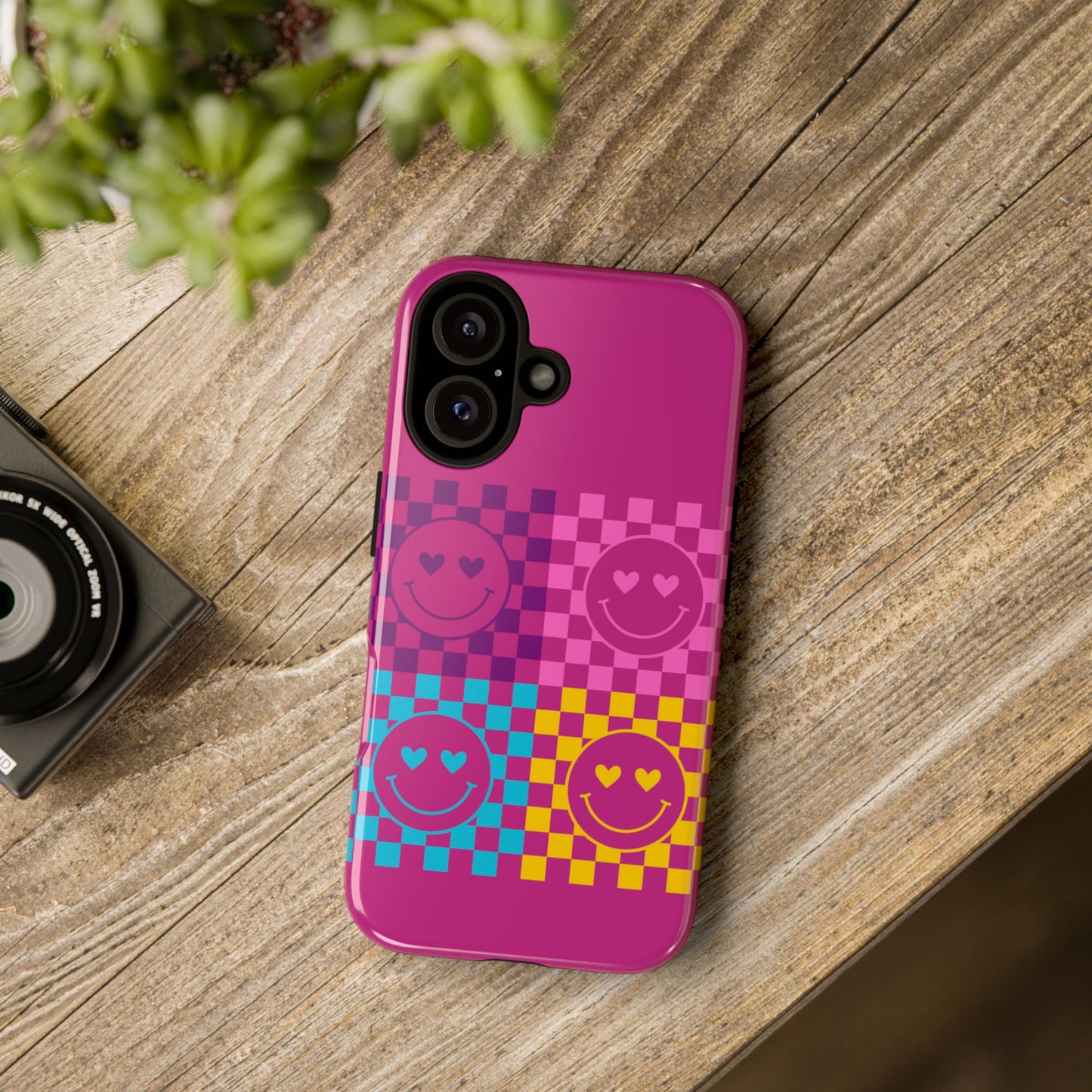 Happy Face Checkered Phone Case - Tough Cases