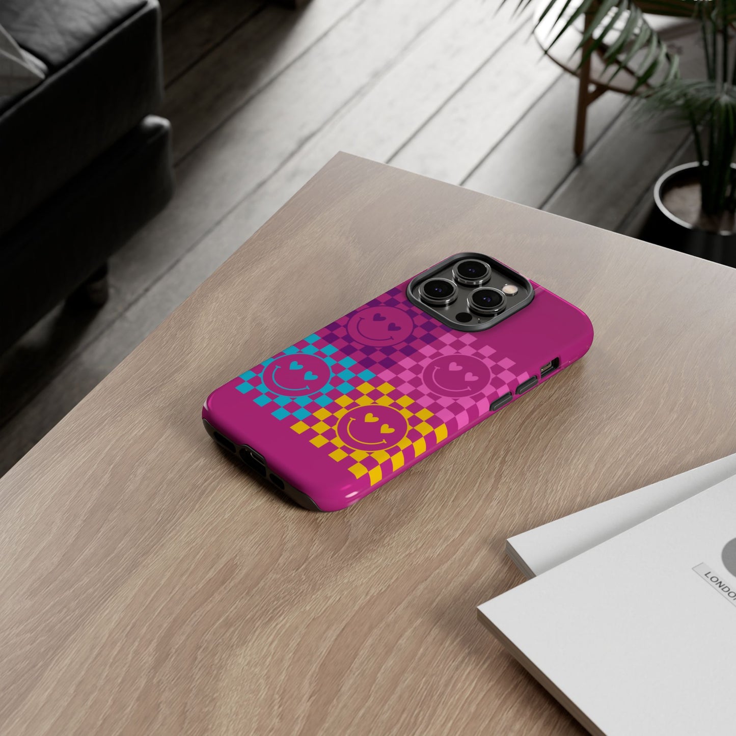 Happy Face Checkered Phone Case - Tough Cases