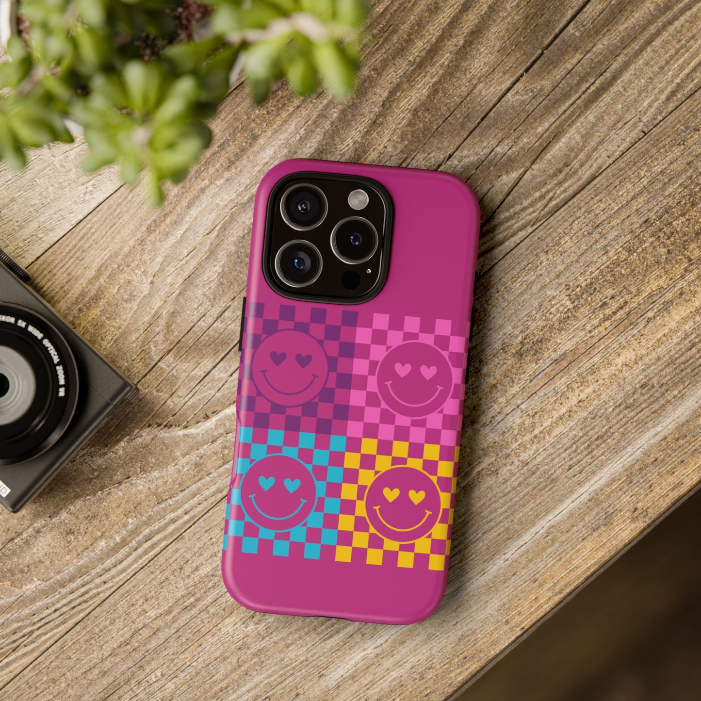 Happy Face Checkered Phone Case - Tough Cases